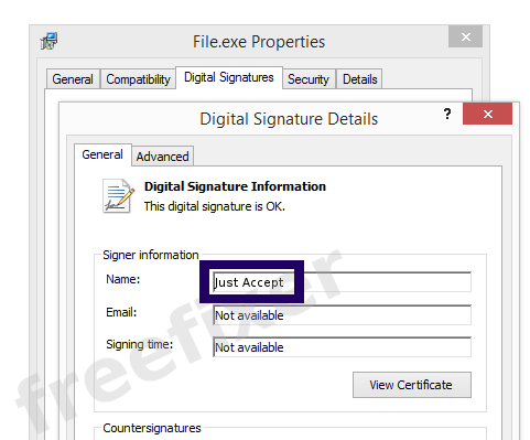 Screenshot of the Just Accept certificate